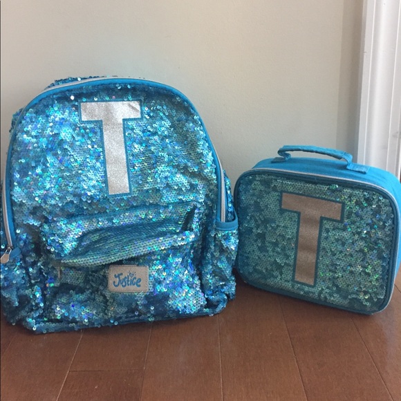 sequin backpack and lunchbox